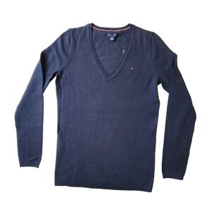 Tommy Hilfiger Womens Sweater V-Neck Lightweight Long Sleeve Knit Navy Size XS